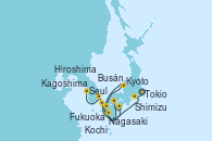 Visitando Tokio (Japón), Shimizu (Japón), Kyoto (Japón), Kyoto (Japón), Kochi (Japón), Hiroshima (Japón), Kagoshima (Japón), Nagasaki (Japón), Fukuoka (Japón), Busán (Corea del Sur), Seul (Corea del Sur)