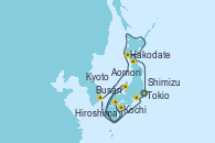 Visitando Tokio (Japón), Shimizu (Japón), Kyoto (Japón), Kyoto (Japón), Kochi (Japón), Hiroshima (Japón), Busán (Corea del Sur), Hakodate (Japón), Aomori (Japón), Tokio (Japón)