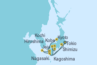 Visitando Tokio (Japón), Shimizu (Japón), Kyoto (Japón), Kyoto (Japón), Kobe (Japón), Kochi (Japón), Hiroshima (Japón), Nagasaki (Japón), Jeju (Corea del Sur), Kagoshima (Japón), Tokio (Japón)
