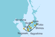 Visitando Tokio (Japón), Shimizu (Japón), Kyoto (Japón), Kyoto (Japón), Kochi (Japón), Hiroshima (Japón), Jeju (Corea del Sur), Nagasaki (Japón), Kagoshima (Japón), Tokio (Japón)