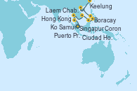 Visitando Singapur, Ko Samui (Tailandia), Laem Chabang (Bangkok/Thailandia), Ciudad Ho Chi Minh (Vietnam), Ciudad Ho Chi Minh (Vietnam), Puerto Princesa Palawan (Filipinas), Boracay (Filipinas), Coron (Filipinas), Hong Kong (China), Keelung (Taiwán)