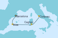 Visitando Barcelona, Ibiza (España), Cagliari (Cerdeña), Civitavecchia (Roma)