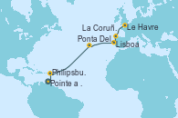 Visitando Pointe a Pitre (Guadalupe), Philipsburg (St. Maarten), Ponta Delgada (Azores), Lisboa (Portugal), La Coruña (Galicia/España), Le Havre (Francia)