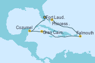 Visitando Fort Lauderdale (Florida/EEUU), Princess Cays (Caribe), Falmouth (Antigua), Gran Caimán (Islas Caimán), Cozumel (México), Fort Lauderdale (Florida/EEUU)