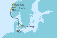 Visitando Kiel (Alemania), Copenhague (Dinamarca), Maloy (Noruega), Nordfjordeid, Flam (Noruega), Kiel (Alemania)