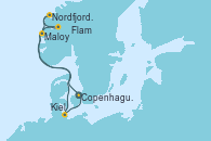 Visitando Copenhague (Dinamarca), Maloy (Noruega), Nordfjordeid, Flam (Noruega), Kiel (Alemania), Copenhague (Dinamarca)