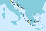 Visitando Atenas (Grecia), Kotor (Montenegro), Split (Croacia), Venecia (Italia), Katakolon (Olimpia/Grecia), Atenas (Grecia)