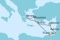 Visitando Kusadasi (Efeso/Turquía), Atenas (Grecia), Puerto Said (Egipto), Ashdod (Israel), Limassol (Chipre), Rodas (Grecia), Kusadasi (Efeso/Turquía)