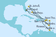 Visitando Fort Lauderdale (Florida/EEUU), Philipsburg (St. Maarten), Pointe a Pitre (Guadalupe), St. John´s (Antigua y Barbuda), Roseau (Dominica), San Cristóbal y Nieves, Saint Thomas (Islas Vírgenes), Isla Pequeña (San Salvador/Bahamas), Fort Lauderdale (Florida/EEUU)