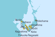 Visitando Yokohama (Japón), Kochi (Japón), Kagoshima (Japón), Nagasaki (Japón), Incheon (Corea del Sur), Incheon (Corea del Sur), Jeju (Corea del Sur), Busán (Corea del Sur), Fukuoka (Japón), Hiroshima (Japón), Kobe (Japón), Yokohama (Japón)