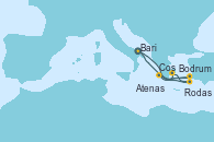 Visitando Bari (Italia), Atenas (Grecia), Rodas (Grecia), Cos (Grecia), Bodrum (Turquia), Bari (Italia)
