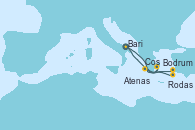 Visitando Bari (Italia), Atenas (Grecia), Cos (Grecia), Bodrum (Turquia), Rodas (Grecia), Bari (Italia)