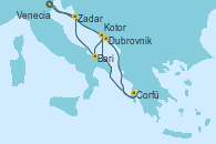 Visitando Venecia (Italia), Dubrovnik (Croacia), Corfú (Grecia), Kotor (Montenegro), Bari (Italia), Zadar (Croacia), Venecia (Italia)