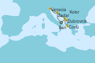 Visitando Bari (Italia), Zadar (Croacia), Venecia (Italia), Dubrovnik (Croacia), Corfú (Grecia), Kotor (Montenegro), Bari (Italia)
