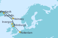 Visitando Reykjavik (Islandia), Heimaey (Islas Westmann/Islandia), Seydisfjordur (Islandia), Invergordon (Escocia), Edimburgo (Escocia), Rotterdam (Holanda)