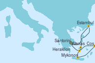 Visitando Atenas (Grecia), Estambul (Turquía), Mykonos (Grecia), Heraklion (Creta), Cos (Grecia), Santorini (Grecia), Atenas (Grecia)