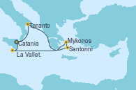 Visitando Catania (Sicilia), Taranto (Italia), Santorini (Grecia), Mykonos (Grecia), La Valletta (Malta), Catania (Sicilia)