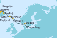 Visitando Copenhague (Dinamarca), Tórshavn (Dinamarca), Seydisfjordur (Islandia), Akureyri (Islandia), Skagafjordur, Islandia, Ísafjörður (Islandia), Reykjavik (Islandia), Heimaey (Islas Westmann/Islandia), Skagen (Dinamarca), Copenhague (Dinamarca)