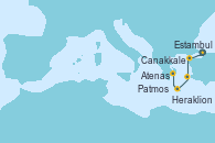 Visitando Estambul (Turquía), Canakkale (Turquía), Mykonos (Grecia), Patmos (Grecia), Rodas (Grecia), Heraklion (Creta), Santorini (Grecia), Atenas (Grecia)