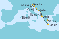 Visitando Chioggia (Venecia/Italia), Beach and Pula (Croacia), Opatija (Croacia), Zadar (Croacia), Sibenik (Croacia), Kotor (Montenegro), Dubrovnik (Croacia), Corfú (Grecia), Chania (Creta/Grecia), Atenas (Grecia)