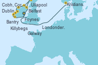 Visitando Dublin (Irlanda), Dublin (Irlanda), Cobh, Cork (Irlanda), Bantry (Irlanda), Foynes (Irlanda), Galway (Irlanda), Killybegs (Irlanda), Belfast (Irlanda), Londonderry (Irlanda), Ullapool (Escocia), Kristiansand (Noruega), Oslo (Noruega)