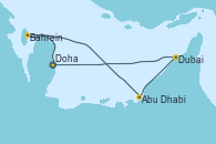 Visitando Doha (Catar), Doha (Catar), Bahrein (Emiratos Árabes Unidos), Abu Dhabi (Emiratos Árabes Unidos), Abu Dhabi (Emiratos Árabes Unidos), Dubai, Dubai, Doha (Catar)