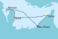 Visitando Abu Dhabi (Emiratos Árabes Unidos), Abu Dhabi (Emiratos Árabes Unidos), Dubai, Dubai, Doha (Catar), Bahrein (Emiratos Árabes Unidos), Abu Dhabi (Emiratos Árabes Unidos)