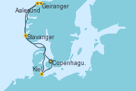 Visitando Copenhague (Dinamarca), Geiranger (Noruega), Aalesund (Noruega), Stavanger (Noruega), Kiel (Alemania), Copenhague (Dinamarca)