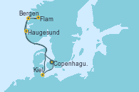 Visitando Copenhague (Dinamarca), Bergen (Noruega), Flam (Noruega), Haugesund (Noruega), Kiel (Alemania), Copenhague (Dinamarca)