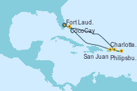Visitando Fort Lauderdale (Florida/EEUU), Charlotte Amalie (St. Thomas), Philipsburg (St. Maarten), San Juan (Puerto Rico), CocoCay (Bahamas), Fort Lauderdale (Florida/EEUU)