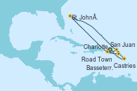 Visitando San Juan (Puerto Rico), Charlotte Amalie (St. Thomas), Road Town (Isla Tórtola/Islas Vírgenes), Basseterre (Antillas), St. John´s (Antigua y Barbuda), Castries (Santa Lucía/Caribe), San Juan (Puerto Rico)