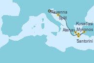 Visitando Ravenna (Italia), Split (Croacia), Mykonos (Grecia), Kusadasi (Efeso/Turquía), Santorini (Grecia), Atenas (Grecia)