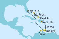 Visitando Fort Lauderdale (Florida/EEUU), Isla Pequeña (San Salvador/Bahamas), Grand Turks(Turks & Caicos), Amber Cove (República Dominicana), Bonaire (Países Bajos), Aruba (Antillas), Curacao (Antillas), Fort Lauderdale (Florida/EEUU)