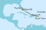 Visitando Puerto Cañaveral (Florida), Puerto Plata, Republica Dominicana, Road Town (Isla Tórtola/Islas Vírgenes), Charlotte Amalie (St. Thomas), Great Stirrup Cay (Bahamas), Puerto Cañaveral (Florida)