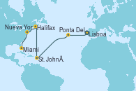 Visitando Lisboa (Portugal), Ponta Delgada (Azores), St. John´s (Antigua y Barbuda), Halifax (Canadá), Nueva York (Estados Unidos), Miami (Florida/EEUU)