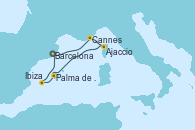 Visitando Barcelona, Cannes (Francia), Ajaccio (Córcega), Palma de Mallorca (España), Ibiza (España), Ibiza (España), Barcelona