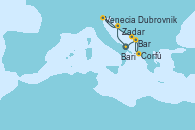 Visitando Bari (Italia), Zadar (Croacia), Venecia (Italia), Dubrovnik (Croacia), Corfú (Grecia), Bar ( Montenegro), Bari (Italia)