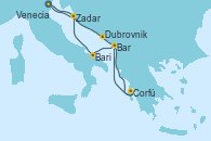 Visitando Venecia (Italia), Dubrovnik (Croacia), Corfú (Grecia), Bar ( Montenegro), Bari (Italia), Zadar (Croacia), Venecia (Italia)