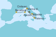 Visitando Civitavecchia (Roma), Nápoles (Italia), Palermo (Italia), Marina di Carrara (Italia), Ajaccio (Córcega), Barcelona