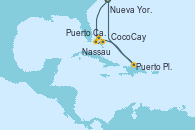 Visitando Nueva Jersey (Estados Unidos), Puerto Cañaveral (Florida), Nassau (Bahamas), CocoCay (Bahamas), Puerto Plata, Republica Dominicana, Nueva Jersey (Estados Unidos)