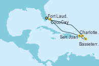 Visitando Fort Lauderdale (Florida/EEUU), Charlotte Amalie (St. Thomas), Basseterre (Antillas), San Juan (Puerto Rico), CocoCay (Bahamas), Fort Lauderdale (Florida/EEUU)