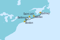 Visitando Baltimore (Maryland), Boston (Massachusetts), Saint John (New Brunswick/Canadá), Sydney (Nueva Escocia/Canadá), Halifax (Canadá), Baltimore (Maryland)