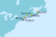 Visitando Boston (Massachusetts), Portland (Maine/Estados Unidos), Saint John (New Brunswick/Canadá), Sydney (Nueva Escocia/Canadá), Halifax (Canadá), Boston (Massachusetts)