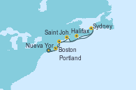 Visitando Nueva York (Estados Unidos), Boston (Massachusetts), Portland (Maine/Estados Unidos), Saint John (New Brunswick/Canadá), Halifax (Canadá), Sydney (Nueva Escocia/Canadá), Nueva York (Estados Unidos)