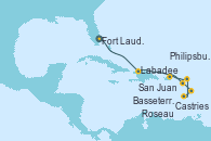Visitando Fort Lauderdale (Florida/EEUU), Labadee (Haiti), Basseterre (Antillas), Castries (Santa Lucía/Caribe), Roseau (Dominica), Philipsburg (St. Maarten), San Juan (Puerto Rico)