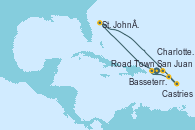 Visitando San Juan (Puerto Rico), St. John´s (Antigua y Barbuda), Castries (Santa Lucía/Caribe), Basseterre (Antillas), Road Town (Isla Tórtola/Islas Vírgenes), Charlotte Amalie (St. Thomas), San Juan (Puerto Rico)