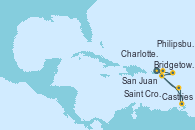 Visitando San Juan (Puerto Rico), Charlotte Amalie (St. Thomas), Philipsburg (St. Maarten), Saint Croix (Islas Vírgenes), Castries (Santa Lucía/Caribe), Bridgetown (Barbados), San Juan (Puerto Rico)