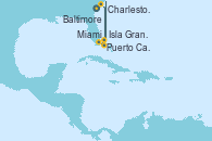 Visitando Baltimore (Maryland), Charleston (Carolina del Sur), Puerto Cañaveral (Florida), Miami (Florida/EEUU), Isla Gran Bahama (Florida/EEUU), Baltimore (Maryland)