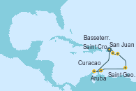 Visitando San Juan (Puerto Rico), Saint Croix (Islas Vírgenes), Basseterre (Antillas), Saint George (Grenada), Curacao (Antillas), Aruba (Antillas), San Juan (Puerto Rico)