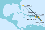 Visitando San Juan (Puerto Rico), Charlotte Amalie (St. Thomas), Road Town (Isla Tórtola/Islas Vírgenes), Basseterre (Antillas), St. John´s (Antigua y Barbuda), Bridgetown (Barbados), San Juan (Puerto Rico)